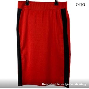 Zara Trafaluc Skirt Womens Large Red Black Striped Stretch Pencil Bodycon